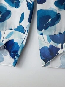 EMERY ROSE Conjunto de 2 piezas para mujer talla grande con top estampado floral vintage y pantalones de pierna ancha con cintura elástica, ropa casual de estar en casa & atuendo para vacaciones - Multicolor - Ver 5