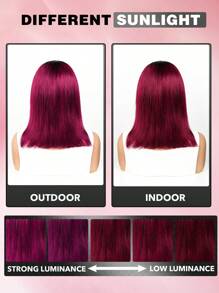 1B/99J 勃艮第蕾丝前鲍勃假发 人发 T 部分蕾丝前假发 女士短直鲍勃假发 人发自然发际线 1B/99J - S1B/99J - 查看 8