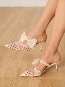 CUCCOO HITCHD 女士中跟尖头蝴蝶结装饰派对鞋 - 杏色 - 查看 2