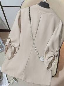 Elenzga 加大码纯色 3/4 袖优雅西装外套，适合春秋季节