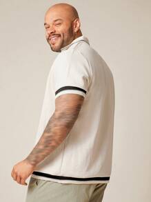 EASEVO Plus Size Casual Daily Knitted Polo Shirt, Suitable For Summer - Beige - View 5