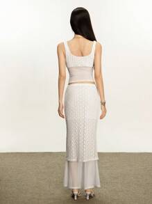 INAWLY 2件套女士性感蕾丝钩花系带吊带背心和镂空紧身长裙套装 - 白色 - 查看 3