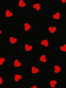 SHEIN EZwear 女士情人节细肩带连衣裙：黑色和红色心形印花迷你细肩带连衣裙 - 彩色 - 查看 4