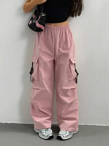 Sparklyn Tween Girls Plain Color Straight-Leg Cargo Pants