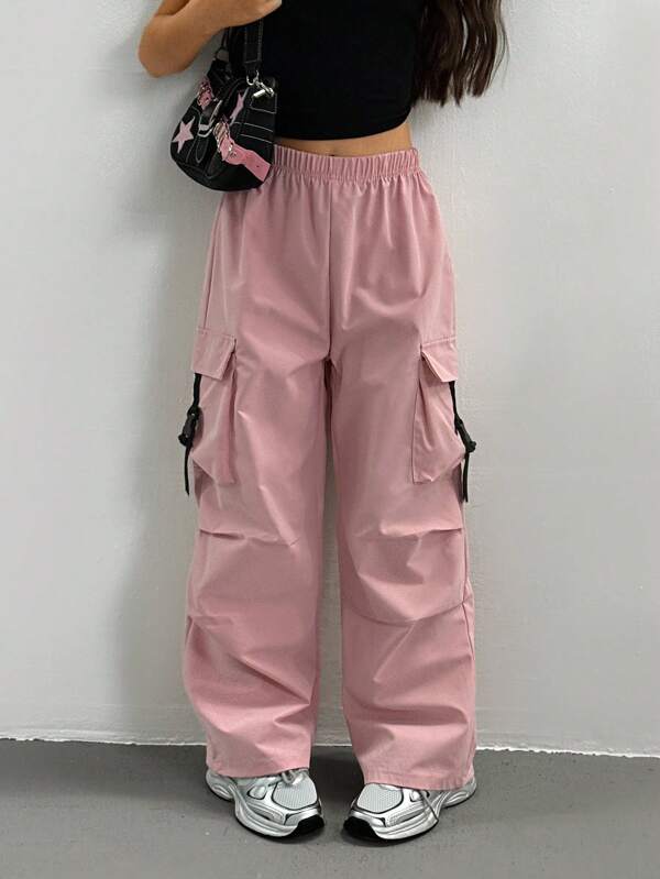 Pantalones cargo rectos de color liso para niñas preadolescentes