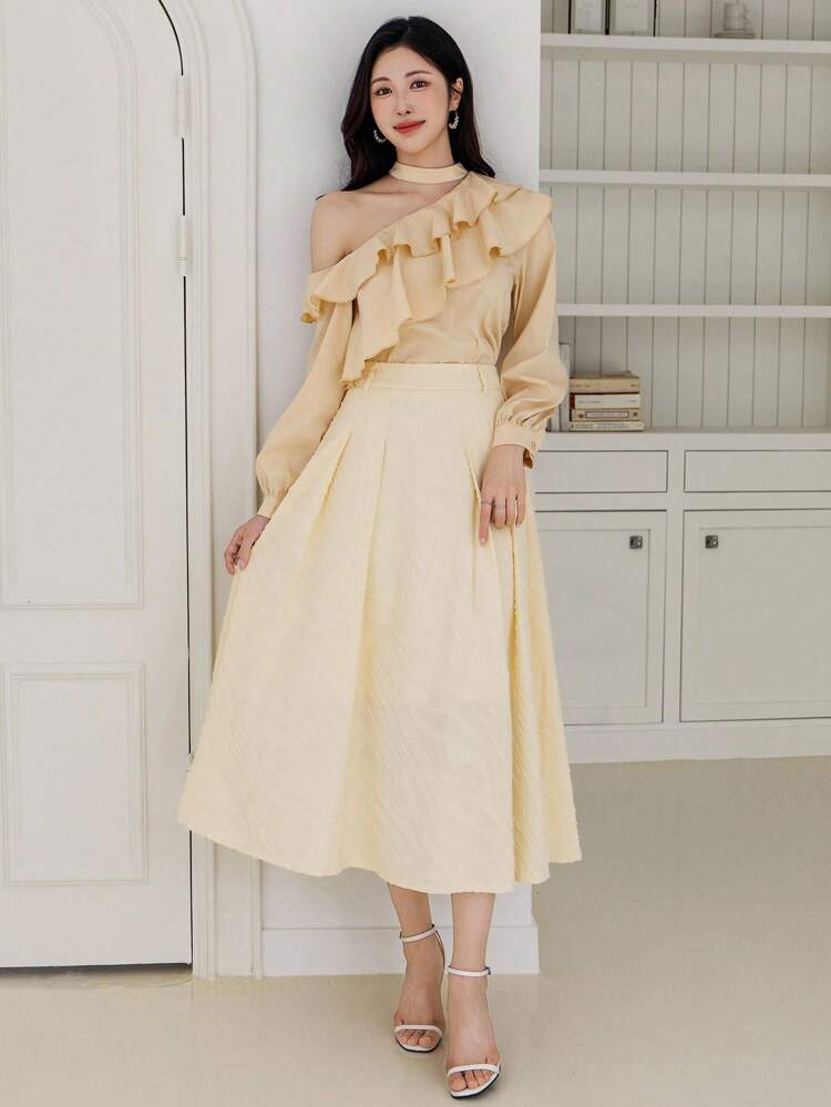 Elegant Solid Color Pleated A-Line Women Skirt Fall Skirts