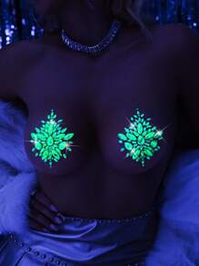 Miếng dán ngực đính đá lấp lánh lấp lánh trang trí cầu kỳ cho nữ & miếng gel chống trầy xước đính đá pha lê sequin cho tiệc rave - Màu xanh lá cây đậm - Xem 5