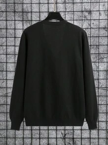 Manfinity Homme Plus Size Men's Casual Loose Solid Color Single Breasted Long Sleeve Cardigan , Fall Winter