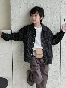 Dazy Kids Plus Size Boys' Polka Dot Loose Casual Turndown Collar Long Sleeve Shirt, Autumn - Black - View 6