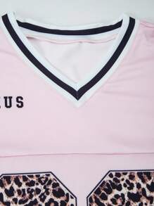 Tween Girls Black Pink Leopard Print Long Sleeve V-Neck T-Shirt & Cargo Pants Suit,Back-To-School Autumn School Cow Boy Sportswear,Fall Winter Outfit - Pink - View 6