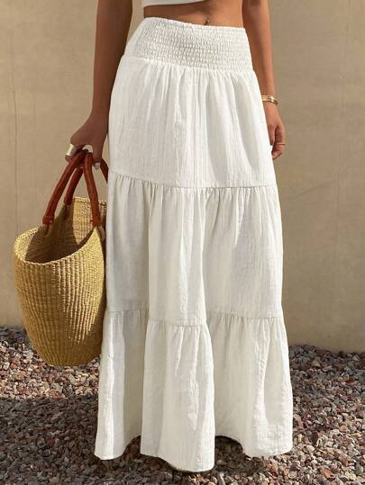 DAZY Falda acampanada de verano para mujer con volantes en el bajo, de color liso y textura, estilo bohemio