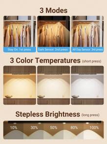 Teckwe إضاءة تحت الخزائن بأحجام 20 سم / 30 سم / 40 سم / 50 سم، أضواء ليلية بتشغيل ببطارية قابلة للشحن، أضواء الاستشعار عن الحركة في الأماكن الداخلية، 3 أوضاع لإضاءة الخزائن، إضاءة لاسلكية تحت السطح للمطبخ والسلالم والممرات وديكور الغرف باللون الأسود - الأسود - مشاهدة 5