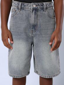 SUMWON Pantaloncini di jeans da uomo, lunghezza al ginocchio, stile casual estivo, comodi, stile urbano di moda, gamba ampia, shorts di jeans rilassati - Blu - Visualizzare 6