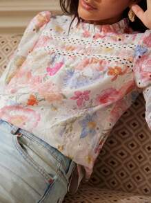 Écloséra بلوزة أنيقة وأنيقة بطبعات التطريز الرجعية بياقة مستديرة وأكمام ثلاثية الأرباع، مناسبة للعطلات والمعلمين والحفلات الريفية والمكتب والخروج والعودة إلى المدرسة