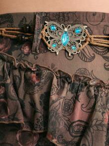 ROMWE Hippie 女式复古嬉皮佩斯利花卉印花蝴蝶腰链不对称下摆加大码 A 字裙