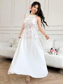 Modelyn Sleeveless Halter Neck Mesh Patchwork Dress For Women - White - View 6