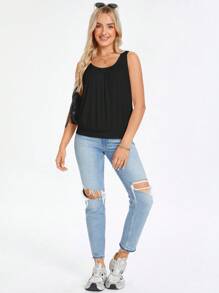 Wildy Solid Scoop Neck Tank Top - Black - View 4
