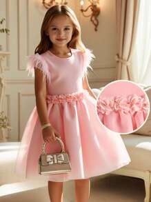SHEIN Young Girl Round Neck Solid Color Elegant Dress