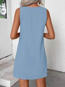 EMERY ROSE Casual Solid Color Sleeveless Dress With 2 Pockets - Baby Blue - View 2