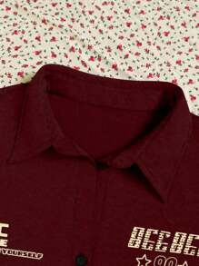 Rina Fox 女式字母印花纽扣休闲短袖T恤，夏季