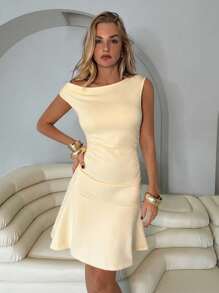 Roylia Nuevo vestido corto sin mangas con textura fruncida - Amarillo - Ver 1