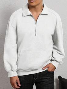 Manfinity Dauomo Men's Casual Versatile Solid Color Pullover Sweatshirt - White - View 5