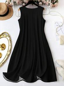 SHEIN LUNE Robe d'été à col rond imprimée tournesol de grande taille, , robe trapèze à imprimé floral bohème pour l'été