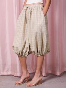 COUREZ 格纹灯笼裤/Y2K夏季外出穿搭街头风夏季女装可爱复古风 - 紫色 - 查看 2