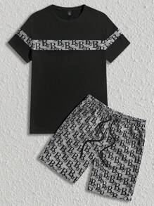 Manfinity BRENVOR Men's Knitted Casual Short Sleeve T-Shirt Set, Vintage, Urban