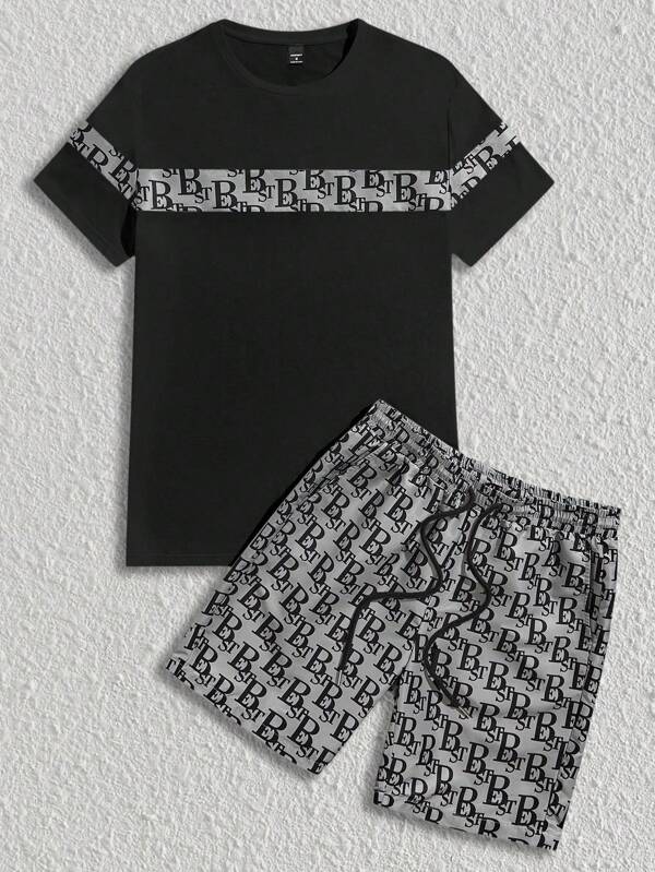 HIMLAND Set de tricou casual tricotat cu maneca scurta pentru barbati, vintage, urban