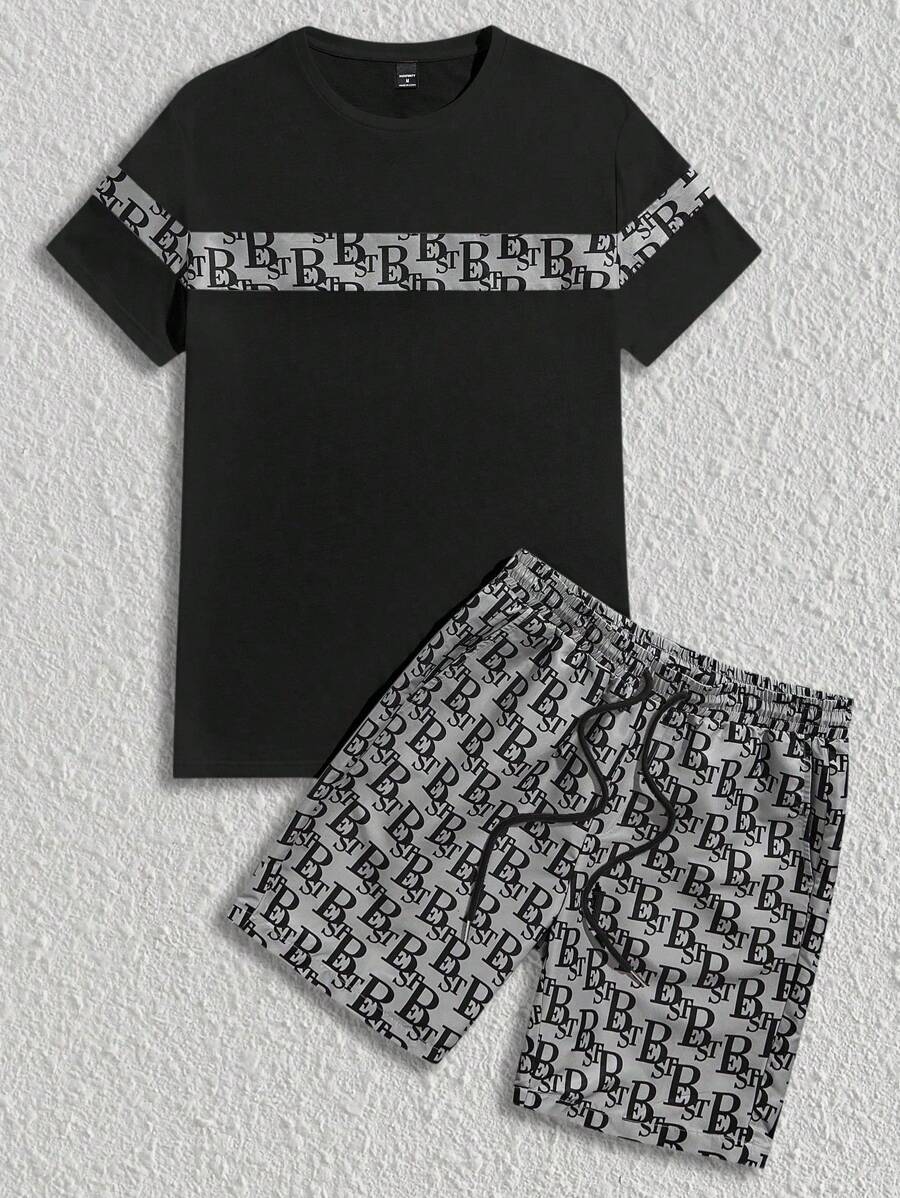 Manfinity BRENVOR Men's Knitted Casual Short Sleeve T-Shirt Set, Vintage, Urban