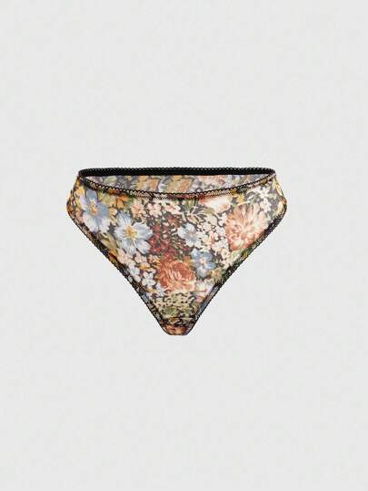 Fairycore Fairy Floral Printing Mesh Women's Thong Panties