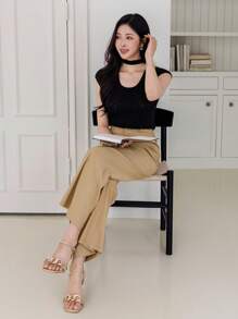 DAZY Damen einfarbige ausgestellte Lässig & Büro Hosen mit Taschen, Damenhosen