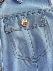 SHEIN MOD 大码休闲磨边前扣无袖牛仔连衣裙 - 淺色水洗藍 - 查看 6