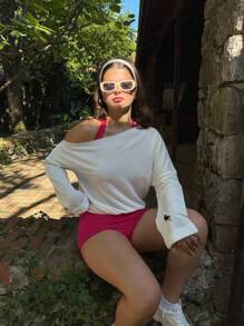 Sweetina Women's New Loose Shoulder Casual White Hoodie - White - View 3