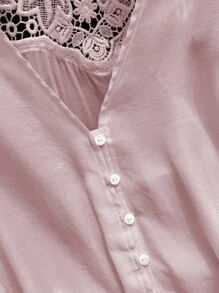 Franclia Blusa elegante de estilo francés con cuello en V, puños y bajo con encaje, de unicolor, versátil y casual para atuendos casuales y ropa de primavera para la universidad - Rosa - Ver 4