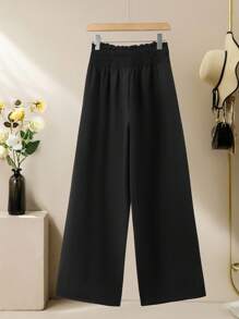 Lacomfia Plus Size Solid Color Twist Casual Versatile Wide Leg Pants Fall Cloth For Women - Black - View 2
