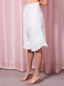 COUREZ 翻边荷叶边长灯笼裤 / Y2K 夏季外出穿搭街头风夏季女装可爱复古风 - 白色 - 查看 5