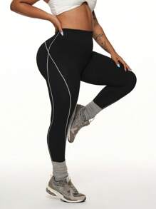 Rhythm Era Quần legging thể thao in chữ cạp cao cho nữ cỡ lớn - Đen và trắng - Xem 6