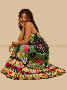 Travachic Váy in hình con vẹt nhiệt đới Boho cỡ lớn cho nữ, Váy hai dây thoải mái cho kỳ nghỉ hè, bãi biển - màu đen - Xem 1