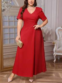 Firerie Đầm tay ngắn thanh lịch, rộng rãi, co giãn, cỡ lớn dành cho nữ, thích hợp cho hẹn hò, tiệc tùng, mùa xuân/hè - Đỏ - Xem 6