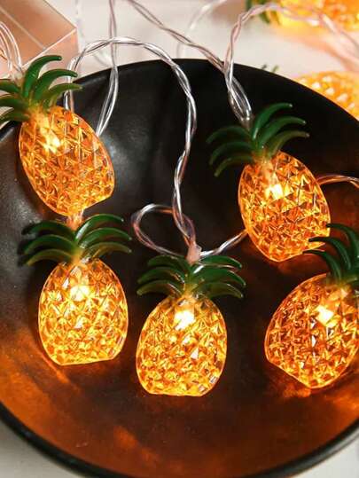 1 pieza Luces de cadena LED de 10/20 piñas-Alimentadas por batería, luces de patio, adecuadas para fiesta, dormitorio, familia, cumpleaños, interior, exterior, hawaianas, tropicales, tiki, regalo, decoración