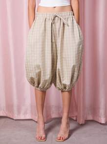 COUREZ 格纹灯笼裤/Y2K夏季外出穿搭街头风夏季女装可爱复古风 - 紫色 - 查看 4