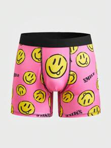 Quần lót Boxer cạp chun in hình nụ cười tương phản màu hồng cho nam - Hồng - Xem 3