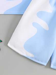 Tween Boy Letter Print Raglan Sleeve T-Shirt And Swim Trunks 2 Piece Set