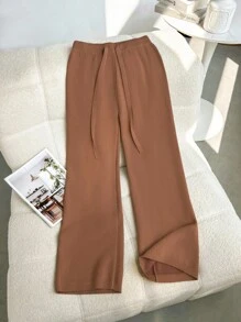 Franclia Quần ống rộng cạp chun co giãn mới cho nữ, quần len dệt kim dày một mảnh kiểu Maillard, áo len dệt kim cho trường đại học - Rỉ Nâu - Xem 2