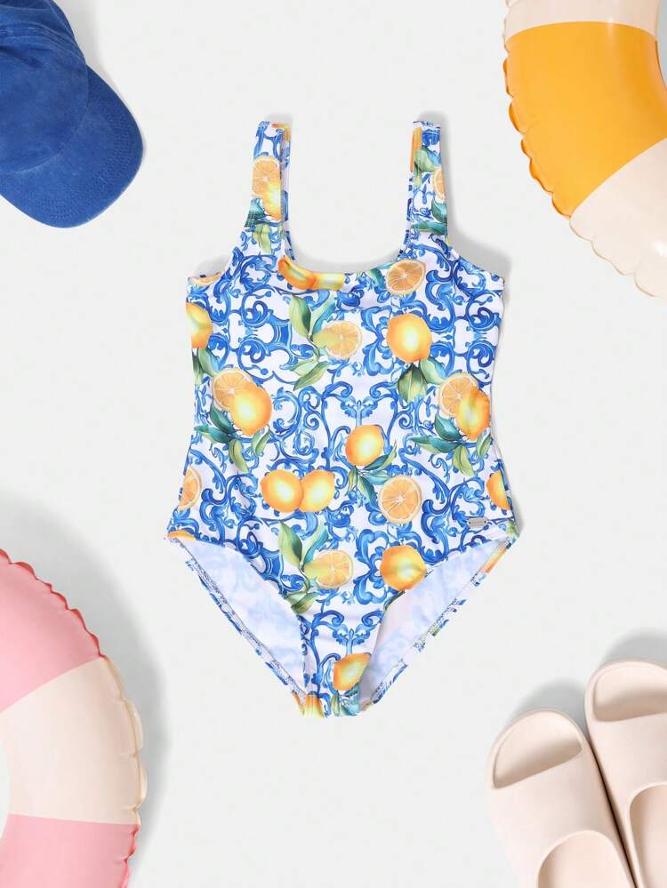 Mediterranean Citrus Garden Tween Girls One Piece Swimsuit
