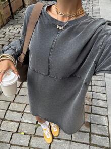 Muchica Women's New Style Snow-Washed Oversized Long Sleeve Mini Dress,Fall Clothes