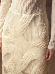 MOTF PREMIUM WOMEN'S ELEGANT ROMANTIC EMBROIDERED MESH PATCHWORK JACQUARD KNITTED LONG DRESS - Apricot - View 3