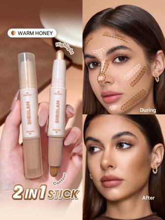 SHEGLAM 2-In-1 แท่งคอนทัวร์และไฮไลท์-Warm Honey แบรนด์ ความงาม เครื่องสำอาง สำหรับผู้หญิงและสาว ๆ สมบูรณ์แบบสำหรับฤดูใบไม้ร่วงและฤดูหนาว เหมาะสำหรับ Y2K แฟชั่นหรูหรา เหมาะสำหรับวันเกิด ของขวัญ ปาร์ตี้ พร้อมแล้ว สีที่ดีที่สุด